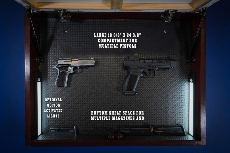 Custom Canvas Art - 2 Pistol - Hidden Gun Safe with Biometric Fingerprint Lock - Bell Heritage Company - Mahogany