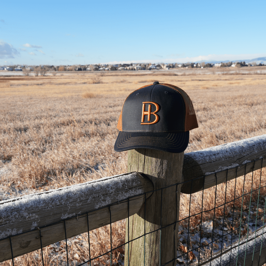 BH Rawhide Edition Trucker Snapback Hat - Bell Heritage Company - Navy/Caramel