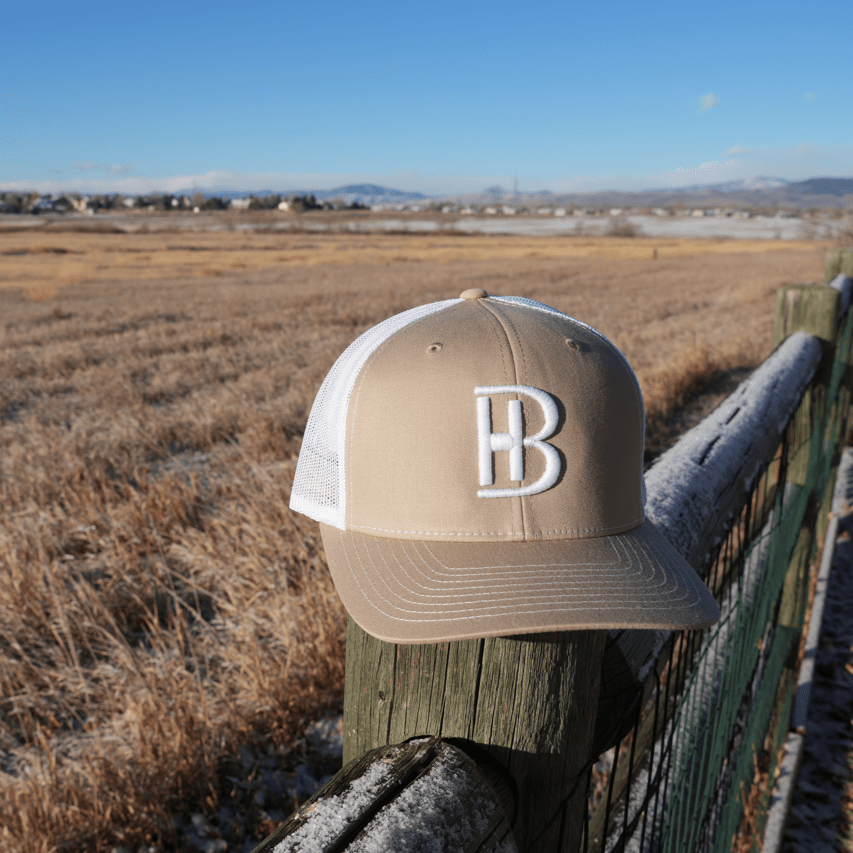 BH Rawhide Edition Trucker Snapback Hat - Bell Heritage Company - White/Khaki