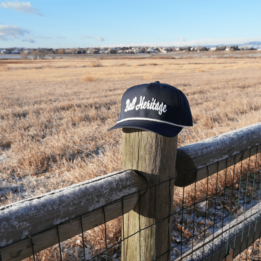 Cursive 5 Panel Braid Hat - Bell Heritage Company - Navy/White