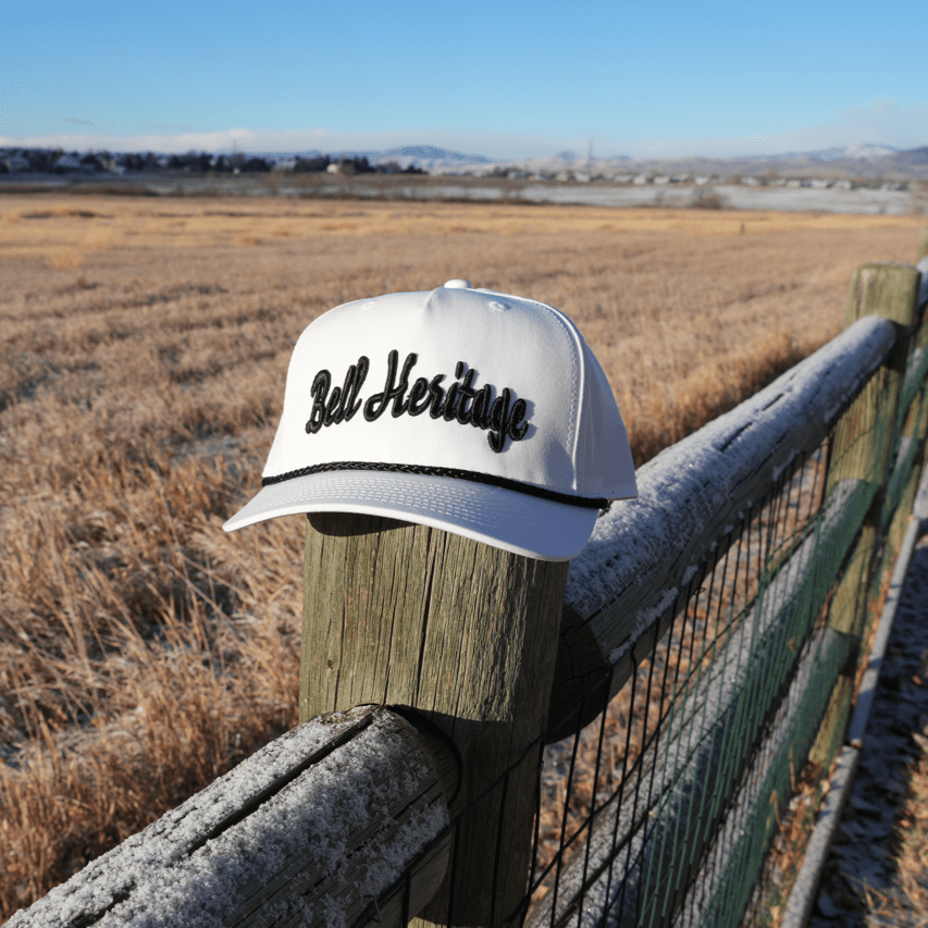 Cursive 5 Panel Braid Hat - Bell Heritage Company - White/Black