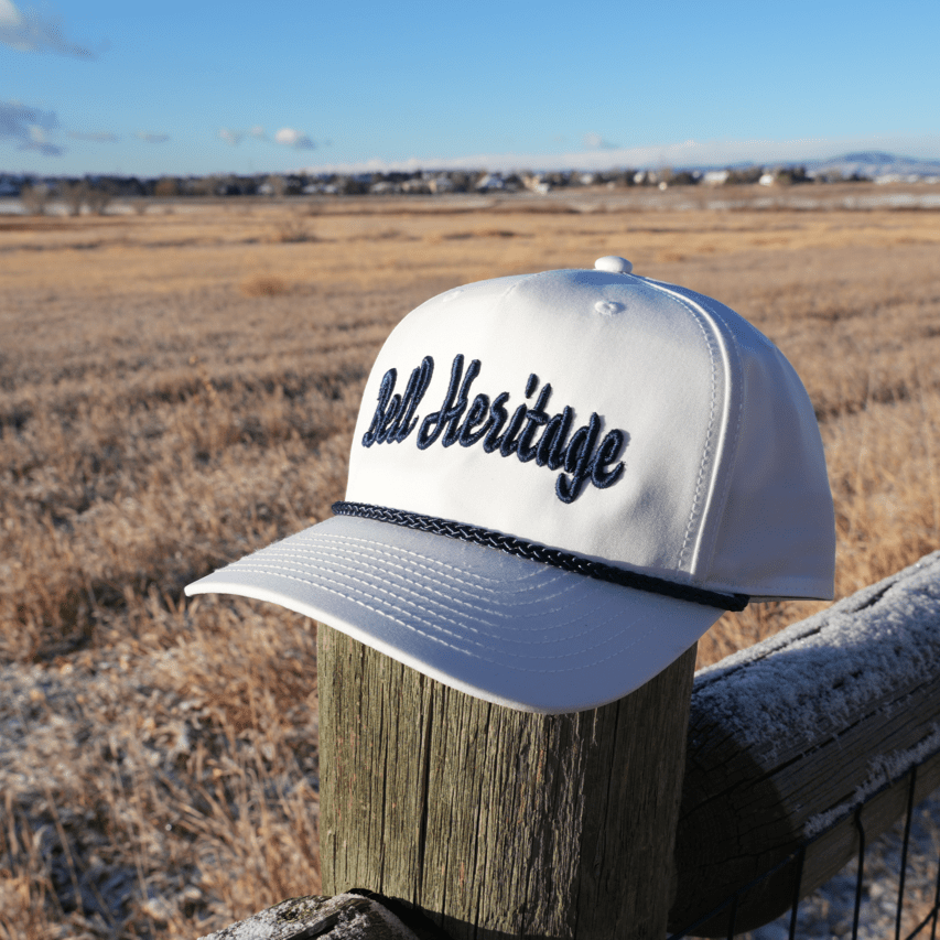 Cursive 5 Panel Braid Hat - Bell Heritage Company - White/Navy