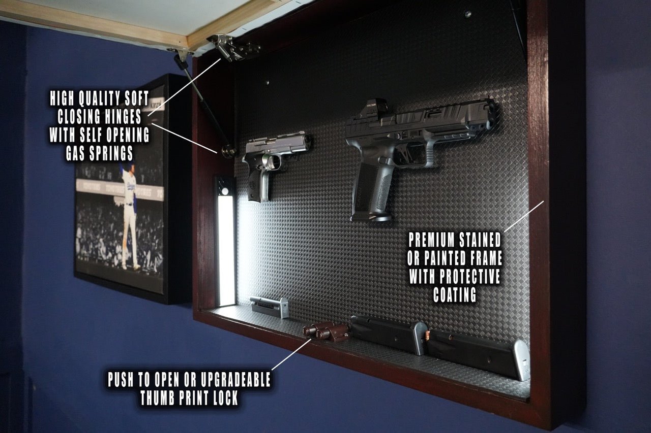 Custom Canvas Art - 2 Pistol - Hidden Gun Safe with Biometric Fingerprint Lock - Bell Heritage Company - Mahogany
