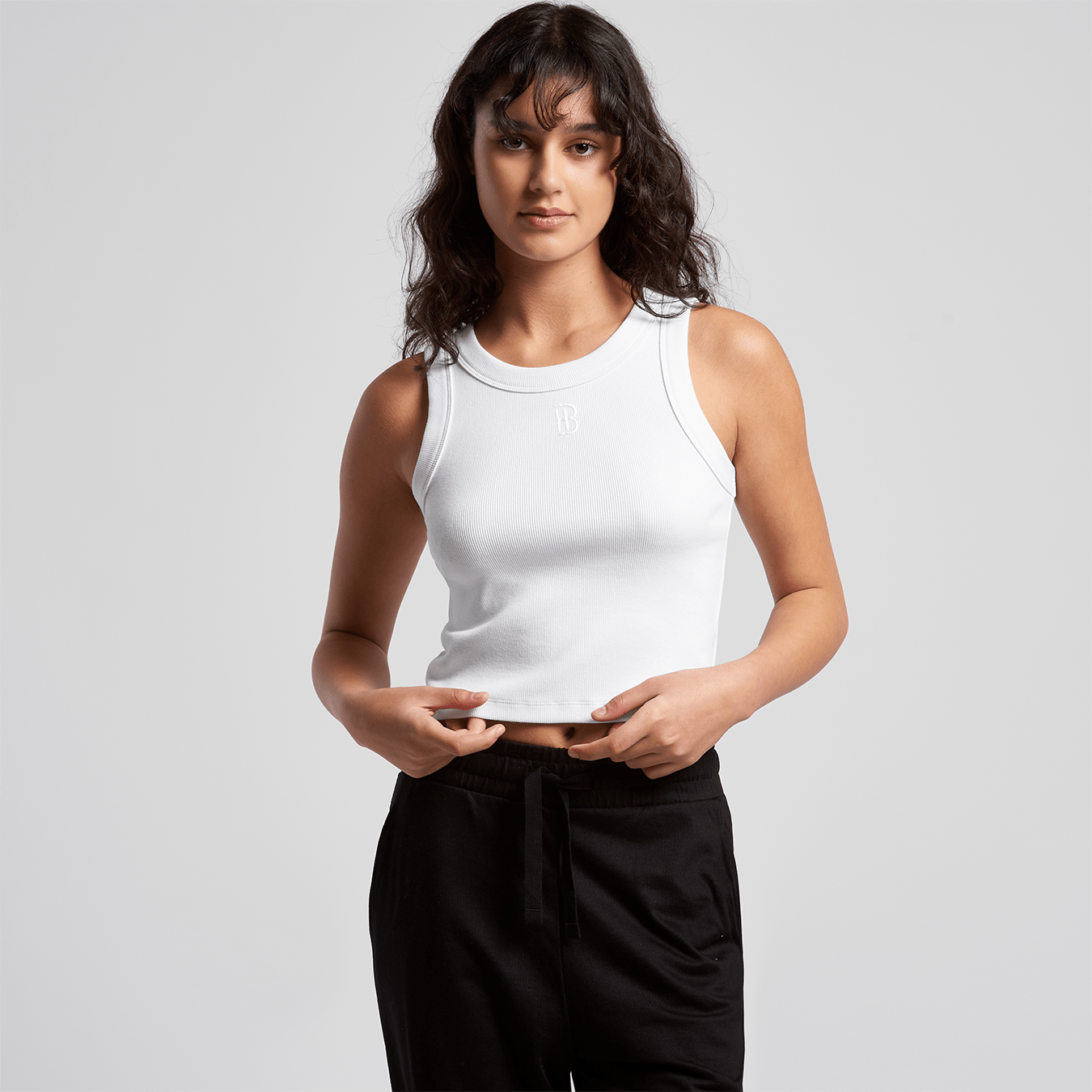 Women Rib Crop Tank - Embroidered BH - Bell Heritage Company - Bone