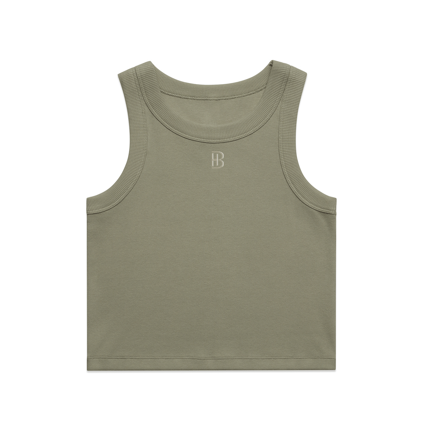 Women Rib Crop Tank - Embroidered BH - Bell Heritage Company - Military Green